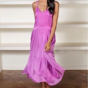 FRNCH JAILYS DRESS Silk Blend Hot Pink Maxi S Made In Italy Sheer Feminine NWT